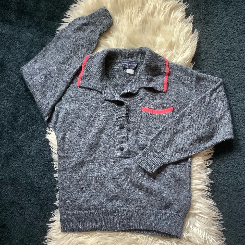 Vintage pullover knit grandpa pocket sweater gray marble & coral
